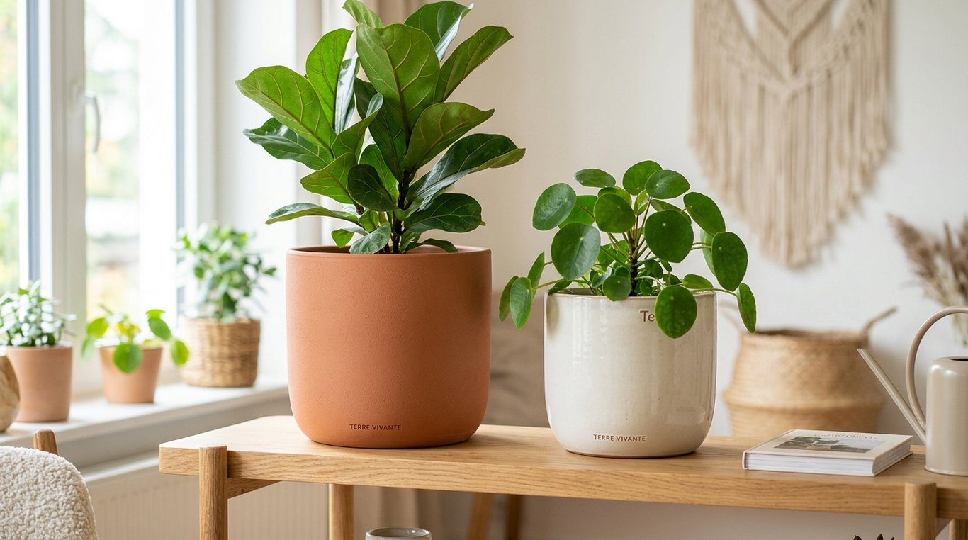 Pot Terre Vivante KitchPot en terracotta avec une plante d'intérieur