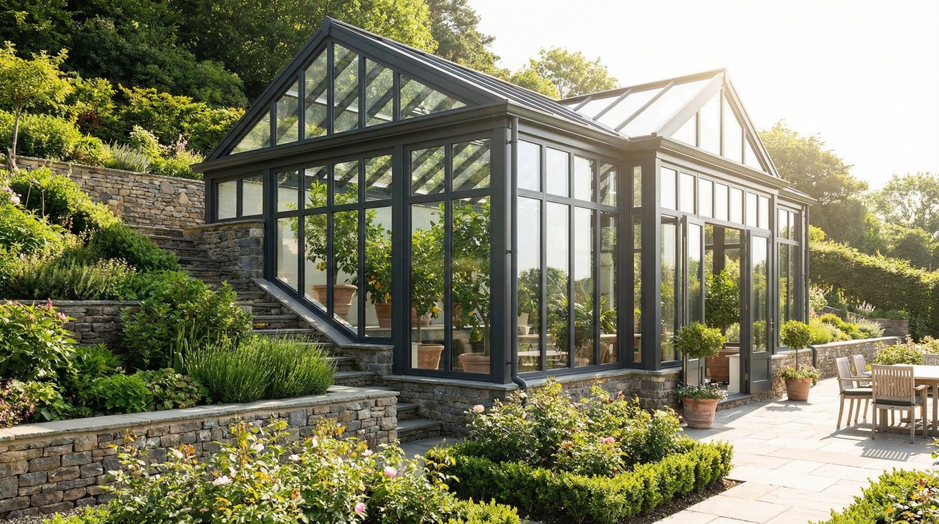 Photo avant de la villa avec terrain vide