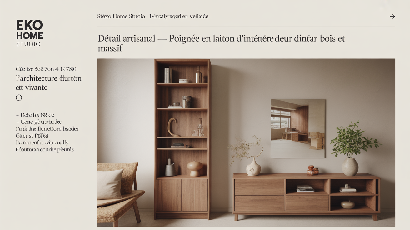 Détail d’une poignée en laiton artisanal sur porte en bois massif naturel