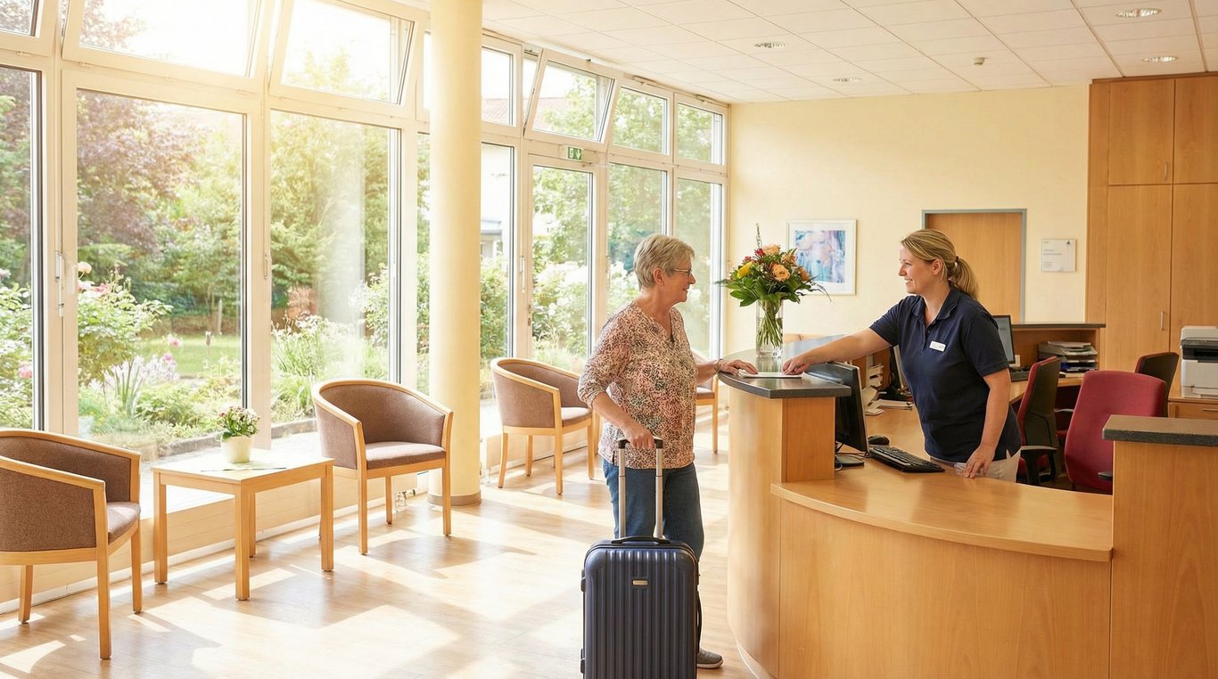 Chambre de patient moderne et confortable avec vue sur un parc arboré, ambiance apaisante et lumineuse