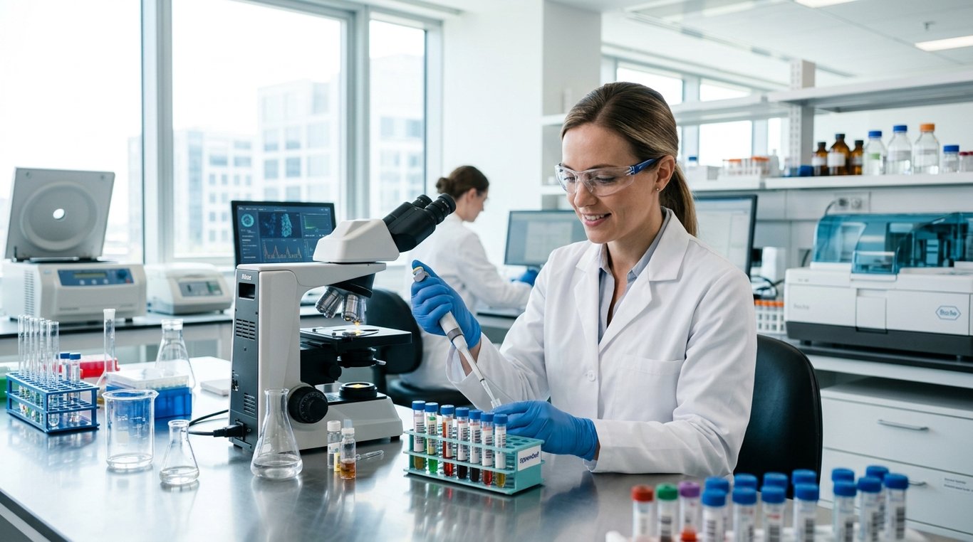 Équipements de laboratoire biomédical de haute technologie avec des échantillons bien organisés