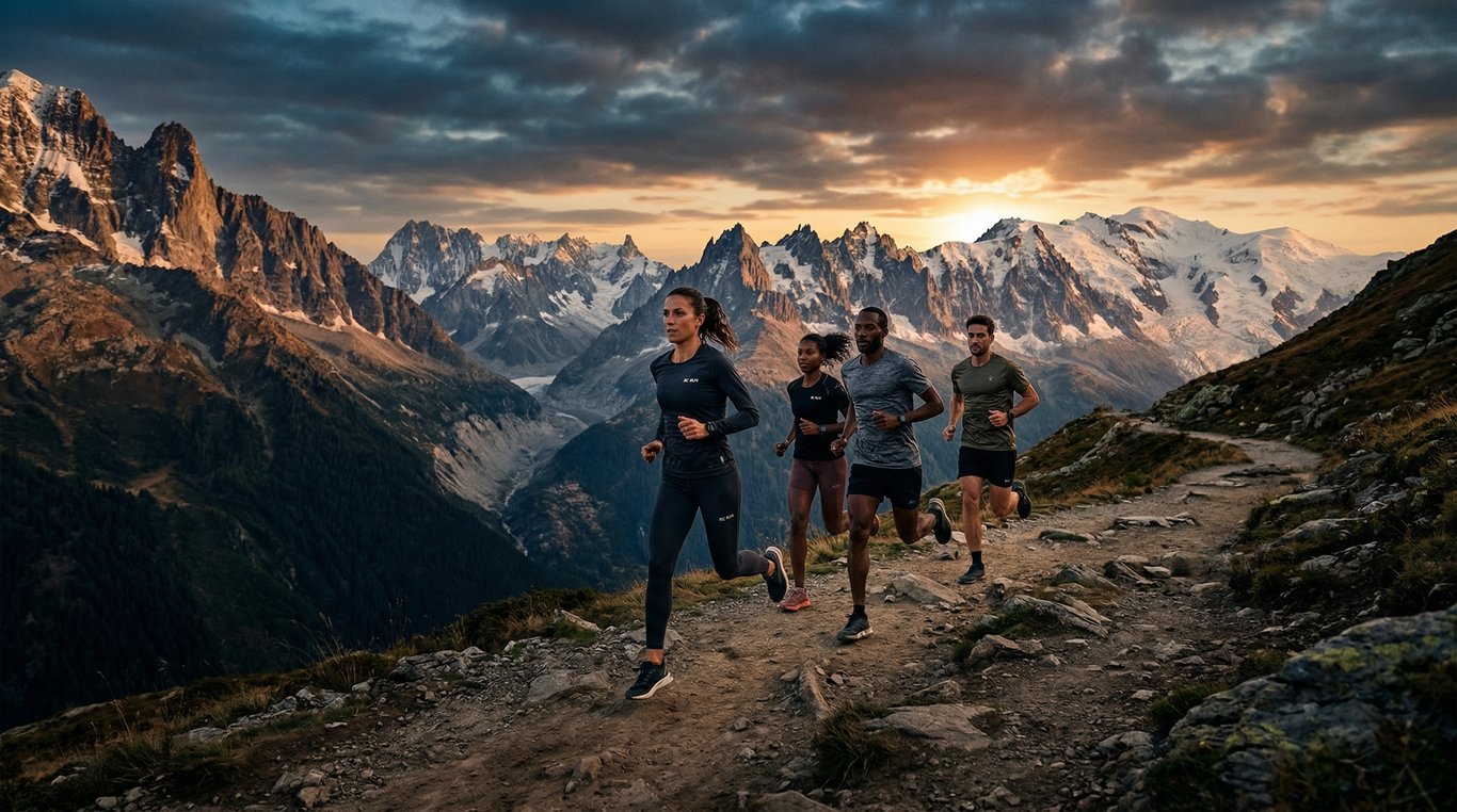 Coureurs du club au départ d’une course avec les lumières de la ville en arrière-plan
