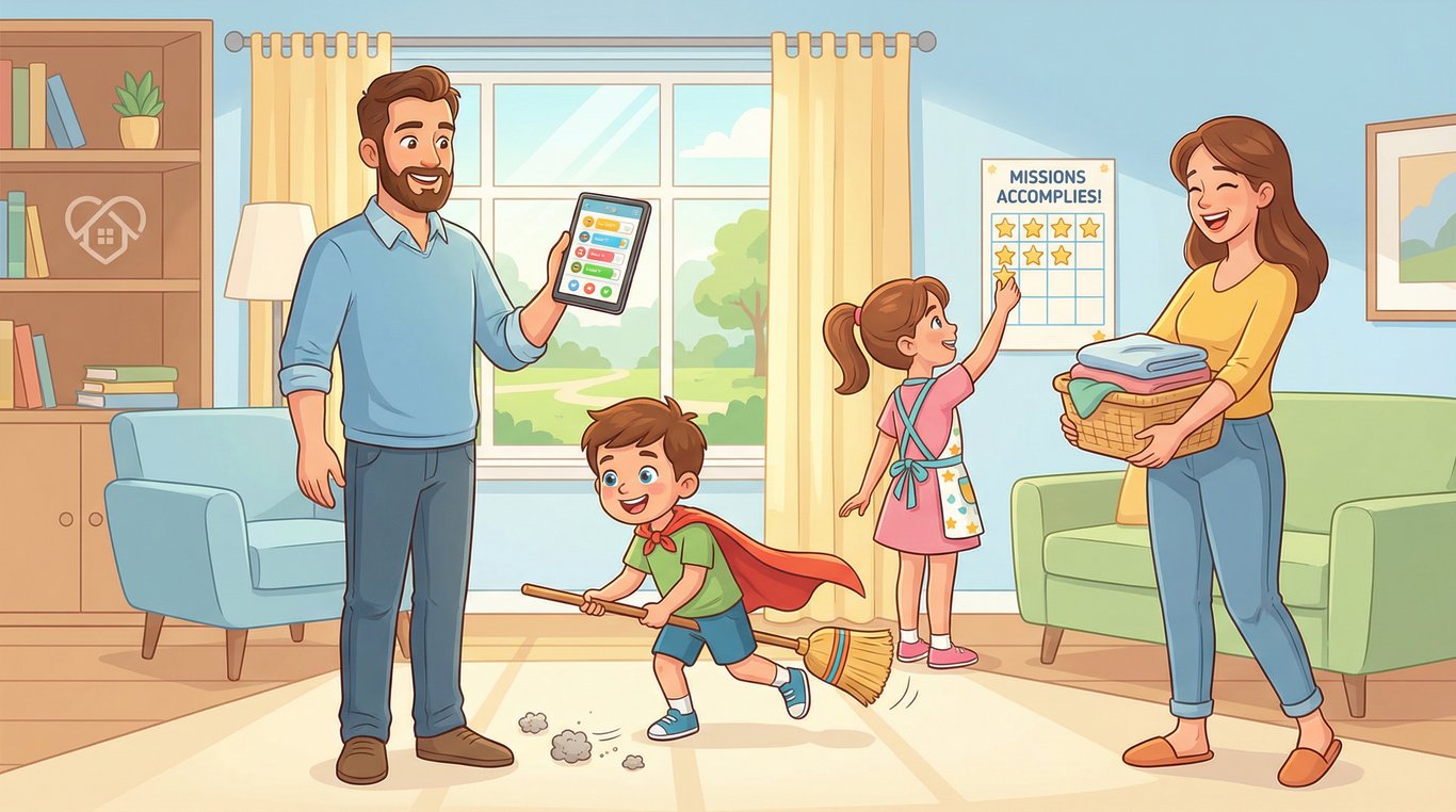 Photo de profil de la famille Lefebvre, parents et trois enfants souriants