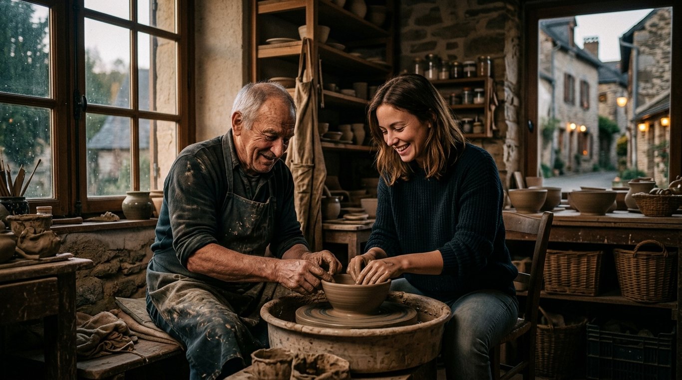 Mains d'un artisan travaillant la terre cuite