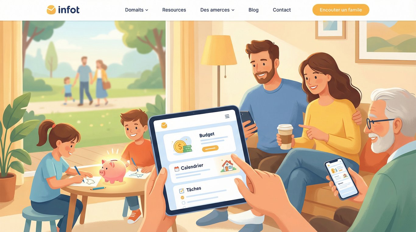 Photo de profil de la famille Garnier, parents avec enfants en extérieur souriants