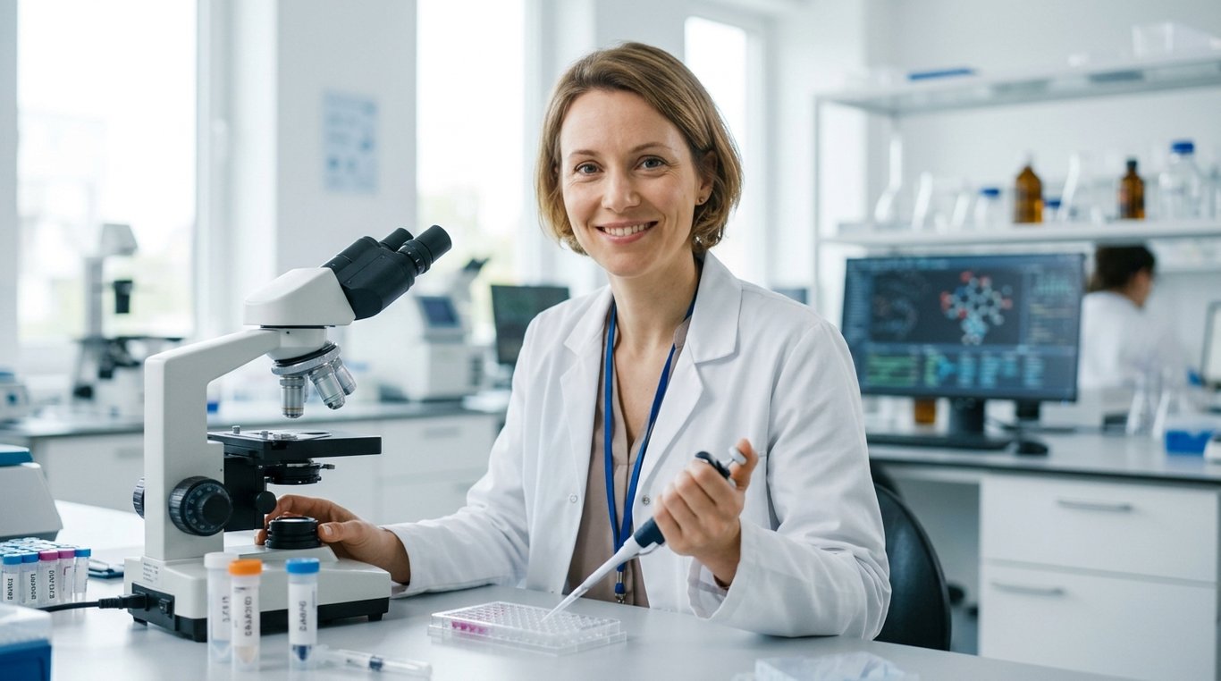 Portrait de Dr. Claire Dupont, biologiste moléculaire