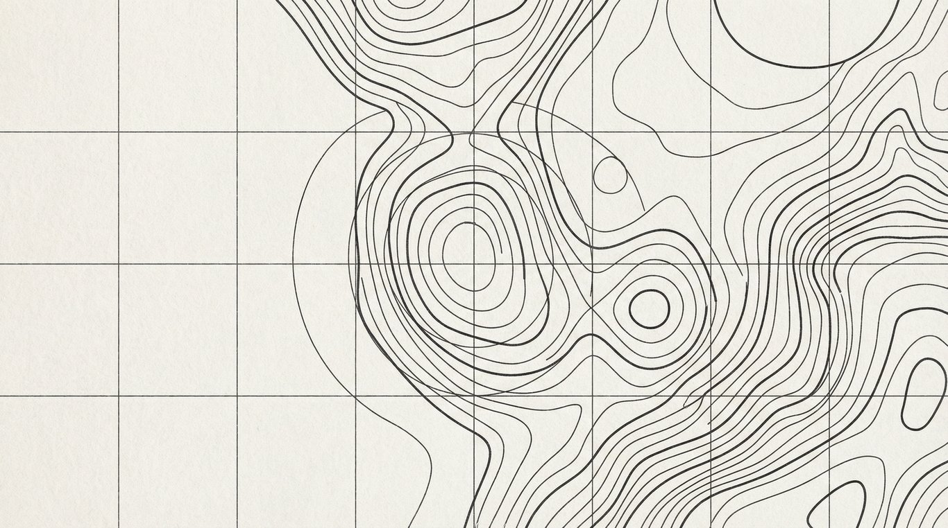 Composition minimaliste abstraite représentant une carte topographique stylisée