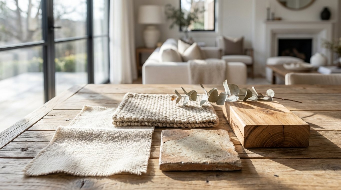 Texture bois clair et tissu lin