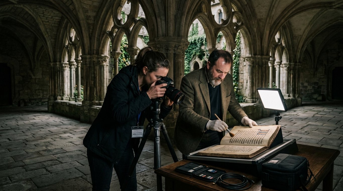 Chemin pavé sous la brume