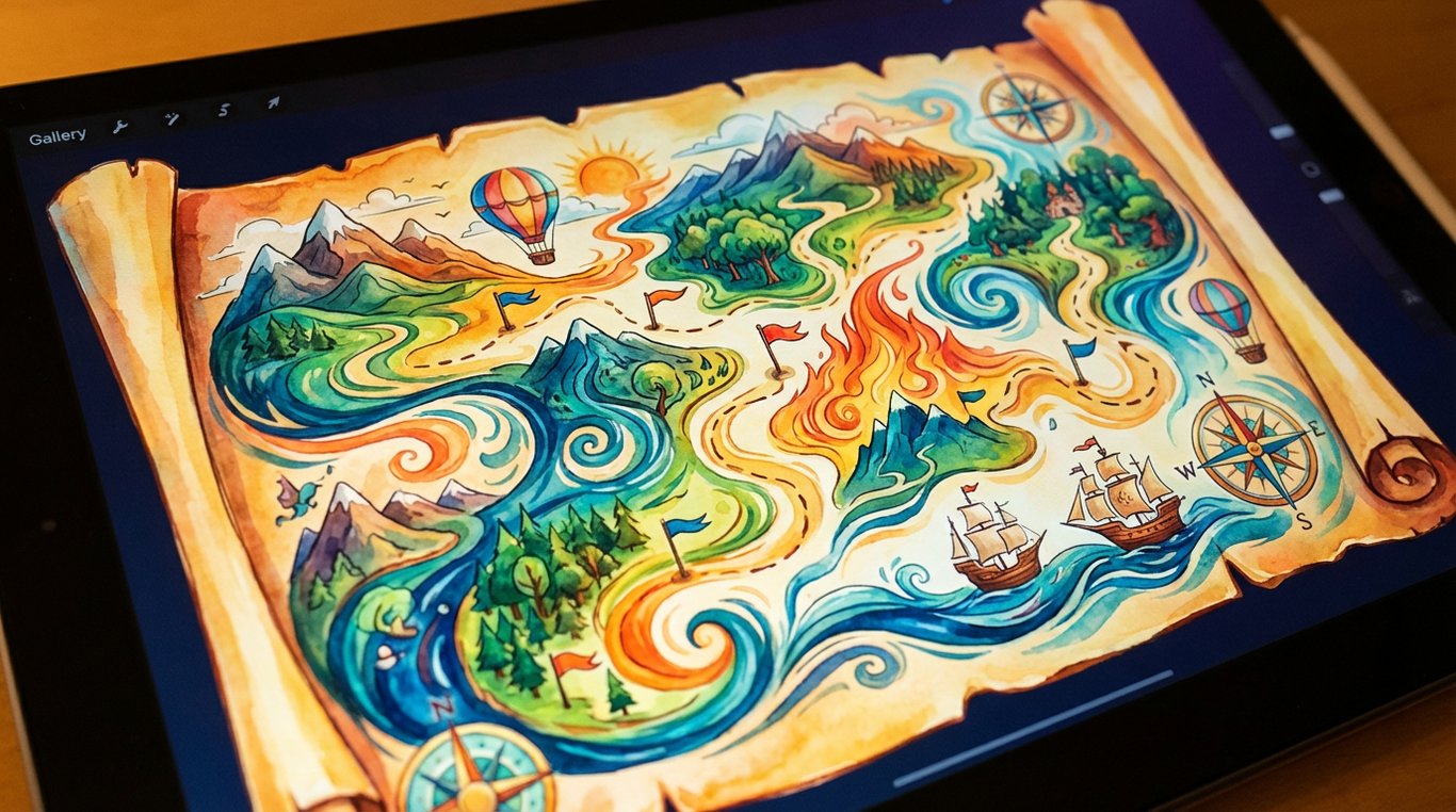 Carte du monde abstraite avec formes géométriques colorées représentant les continents