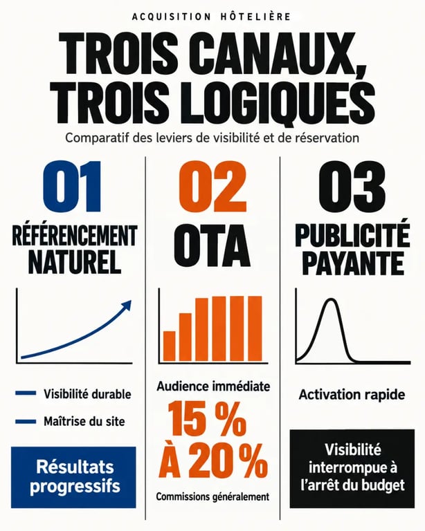 Référencement hôtel : comparaison entre SEO, OTA et publicité payante