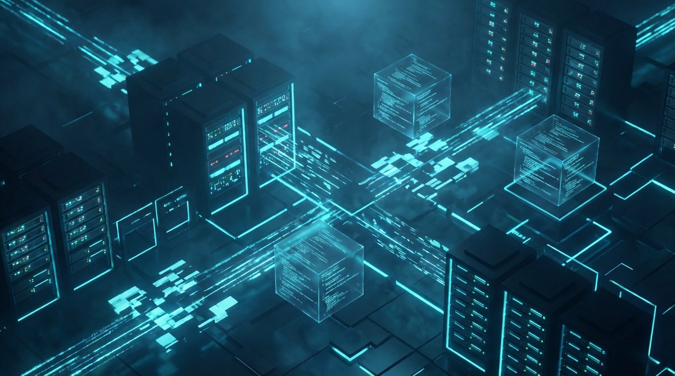 Visualisation 3D d'un flux de données futuriste