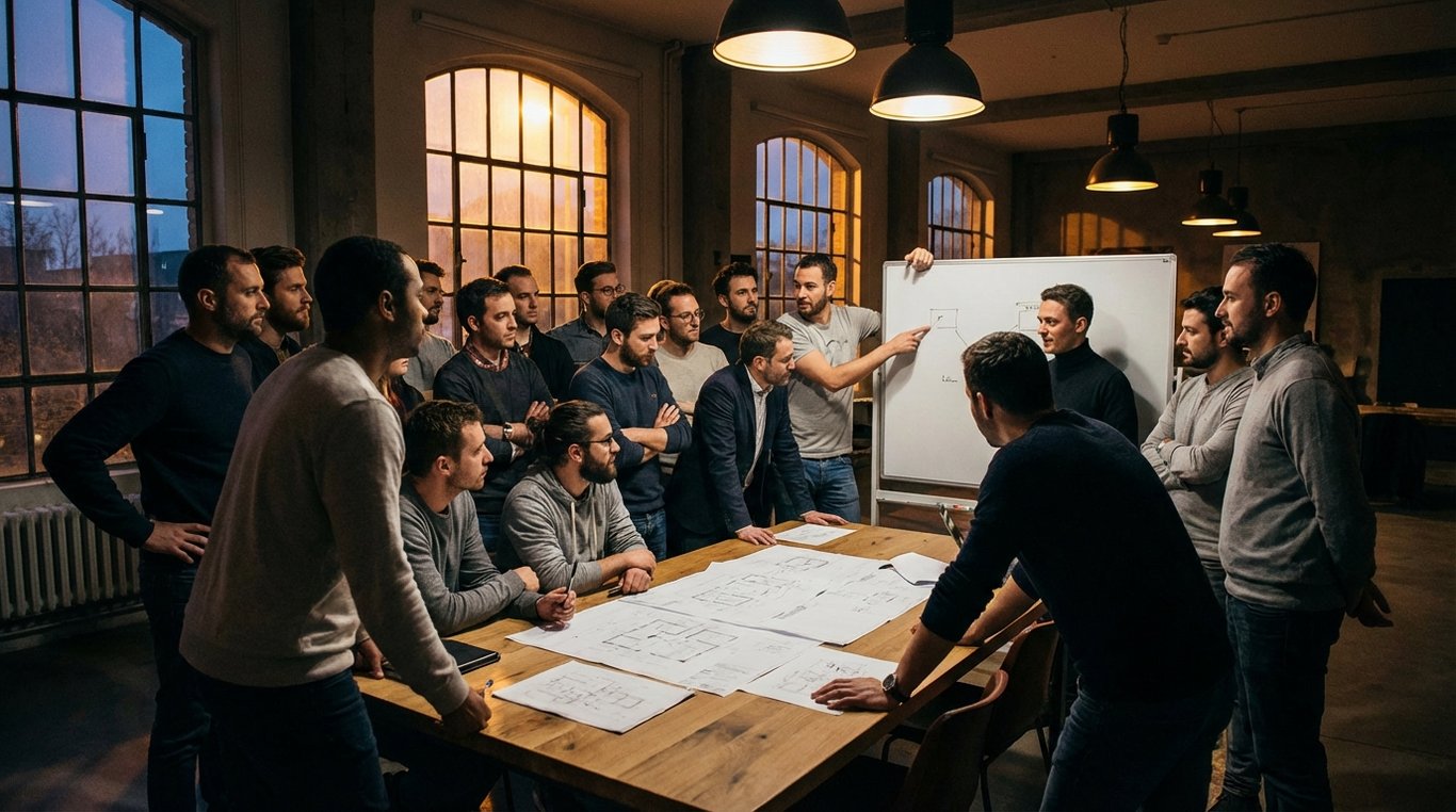 Bureau en bois ancien avec carnet de voyage ouvert, carte géographique vintage, appareil photo argentique et tasse de café