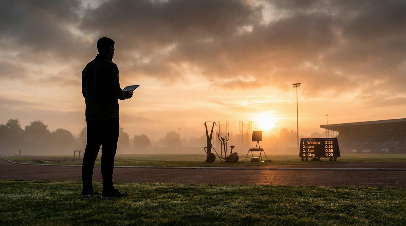 Entraîneur sportif consultant une tablette avec données de son équipe