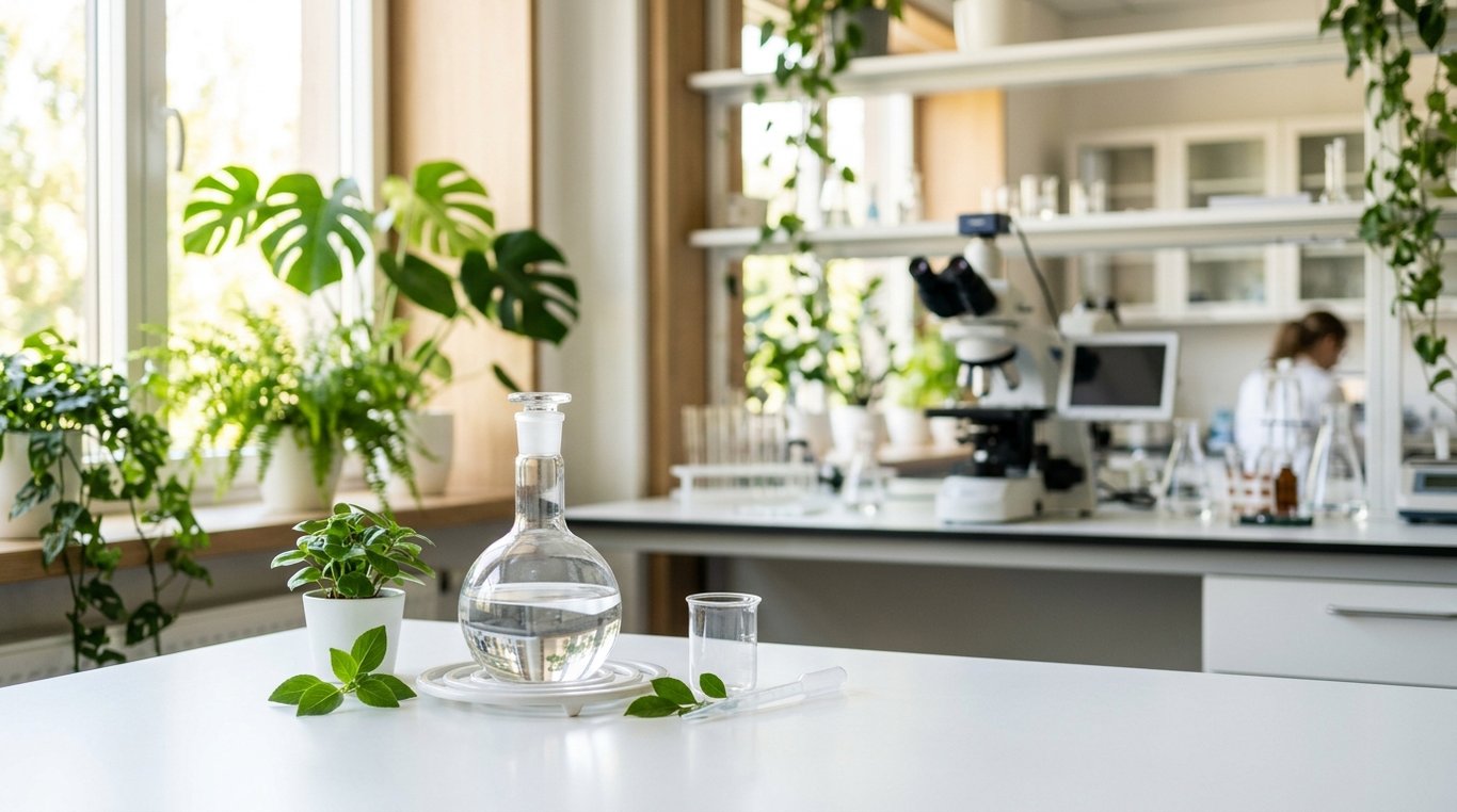 Environnement de laboratoire moderne et lumineux, baigné de lumière naturelle