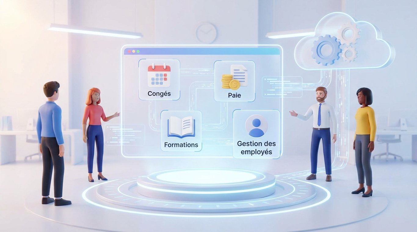 Capture d’écran du portail RH avec profils employés et statistiques