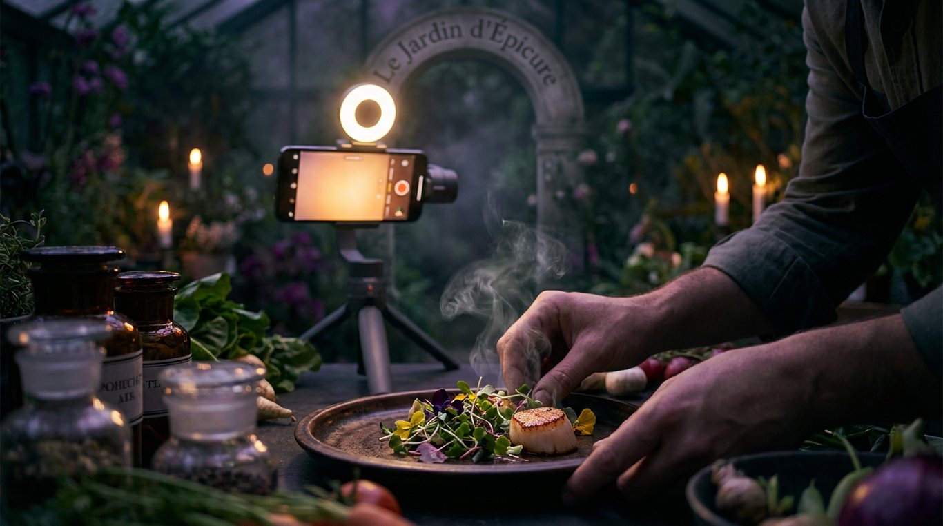 Vignette vidéo : plat gastronomique coloré en gros plan pour Le Jardin d'Épicure