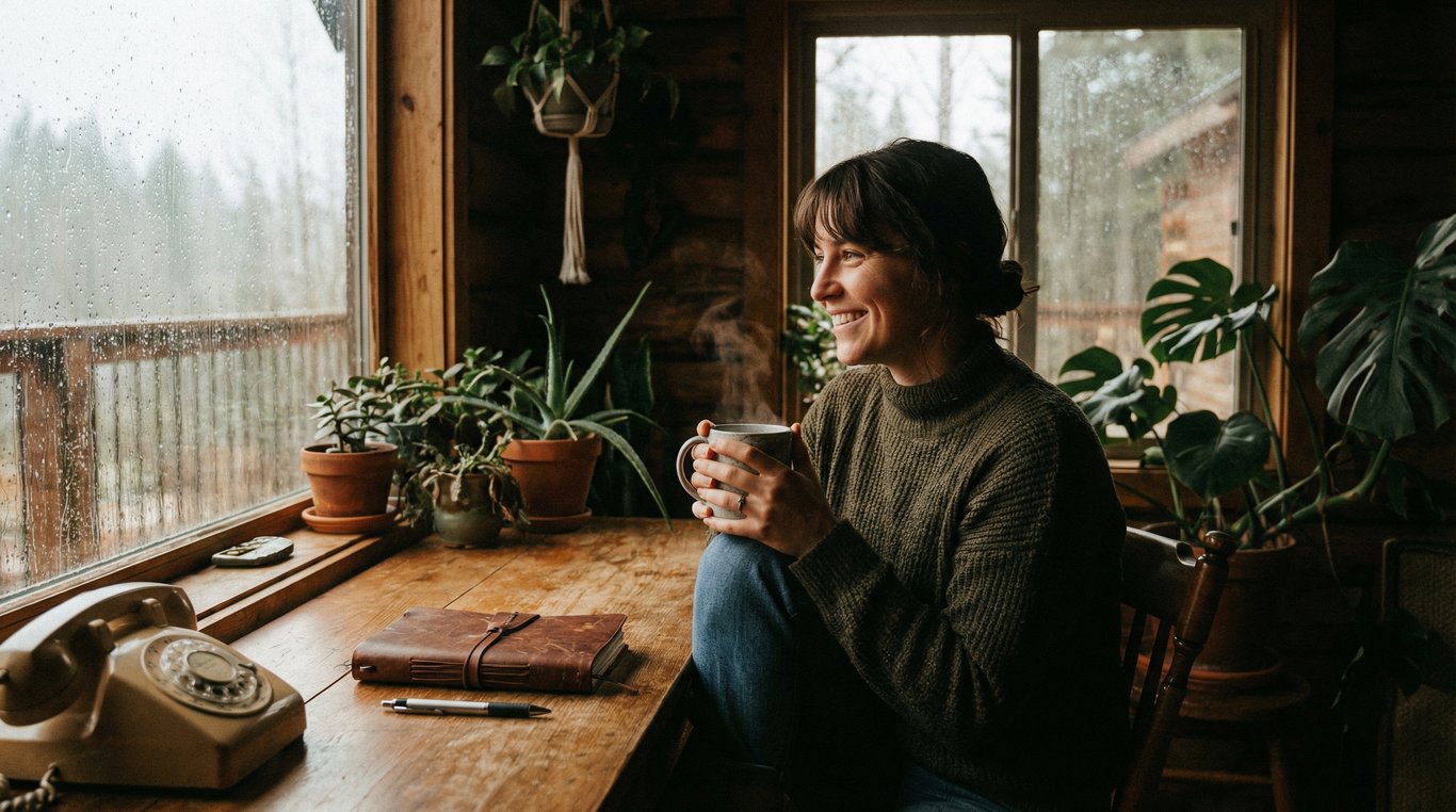 Façade extérieure du restaurant Urban Dish la nuit, enseigne lumineuse orange reflétée sur trottoir humide