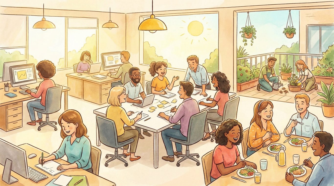 Illustration conceptuelle montrant une balance équilibrée entre une horloge et un cœur, symbolisant l’équilibre entre le temps et la famille