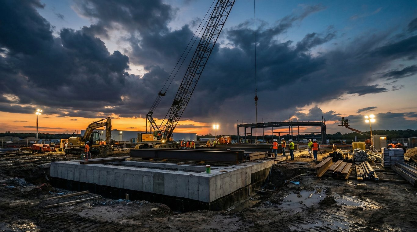 Photo avant des travaux d’un complexe commercial en béton brut