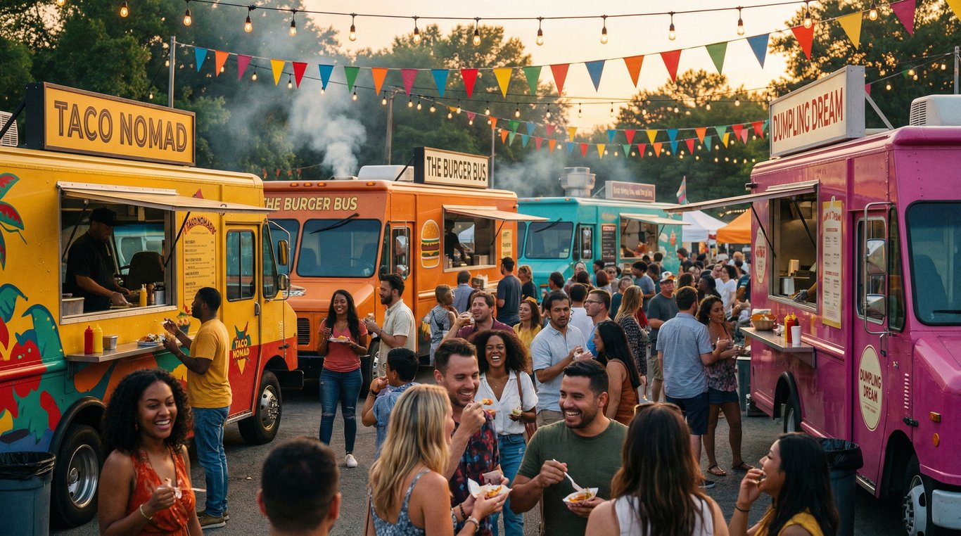 File d'attente devant un food truck vintage