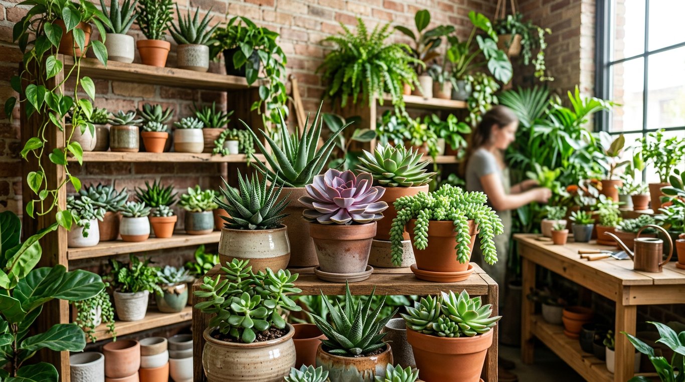 Vue d’ensemble d’un salon transformé en jungle urbaine par LeafyCraft