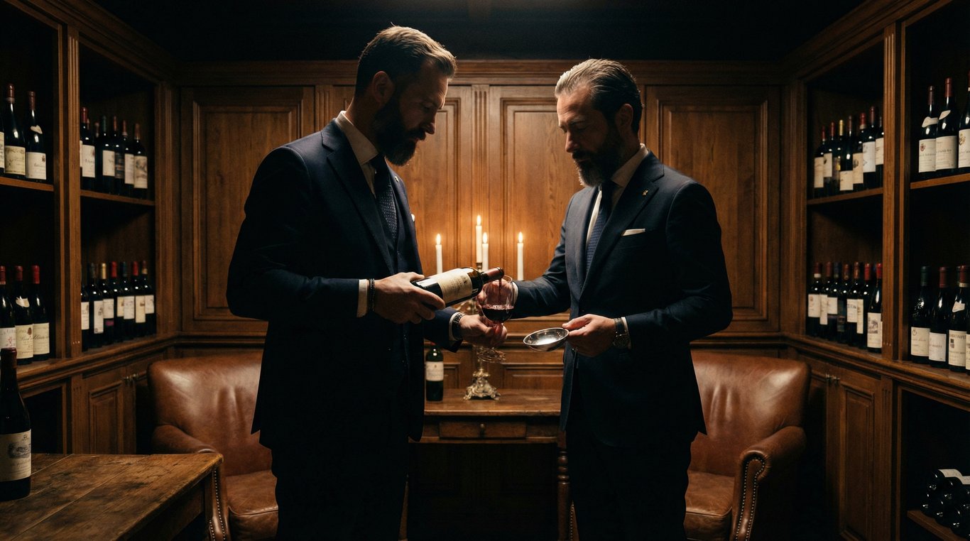 Portrait de Luca, sommelier, tenant une bouteille de vin