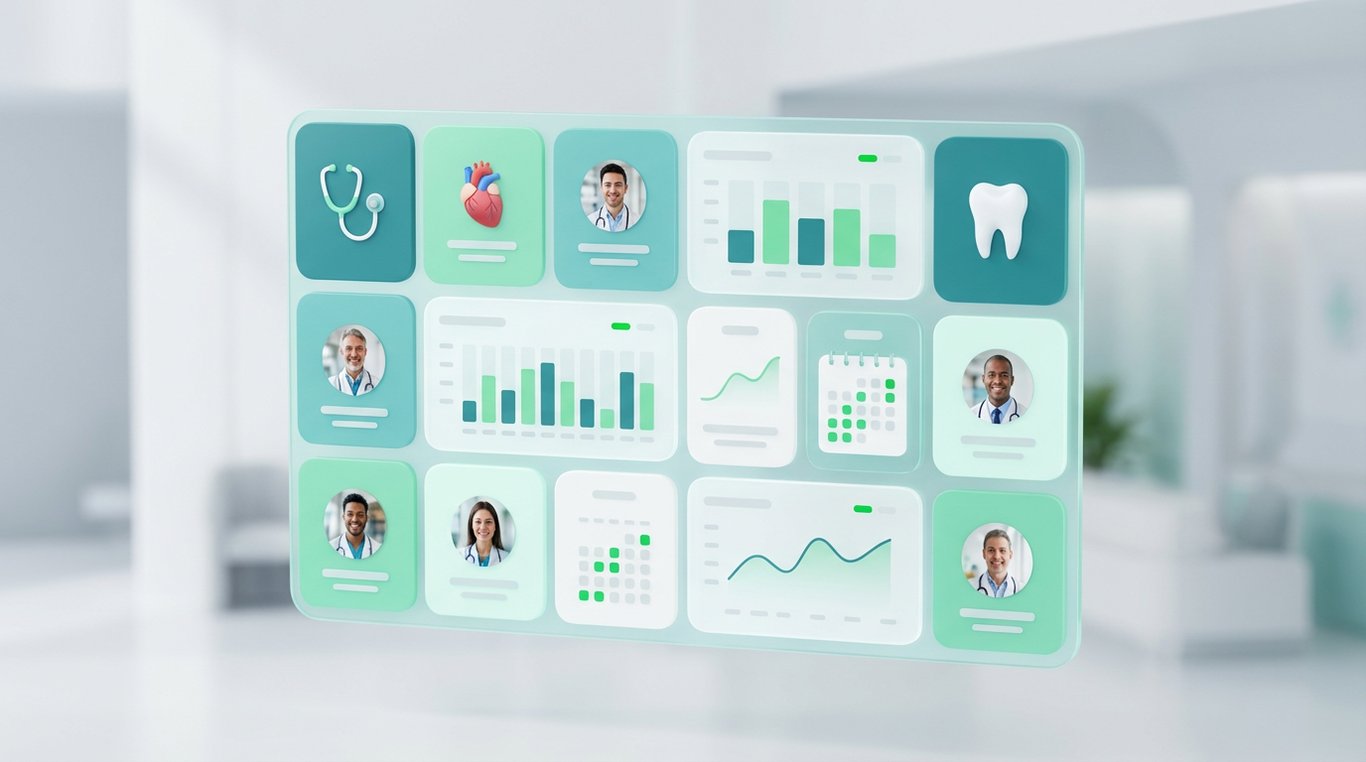 Interface médicale 3D isométrique avec grille bento