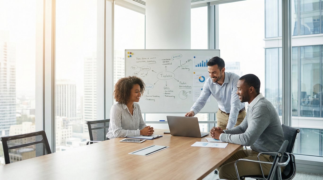 Gros plan sur des mains travaillant sur une tablette graphique affichant des courbes de croissance, environnement de bureau épuré et moderne.