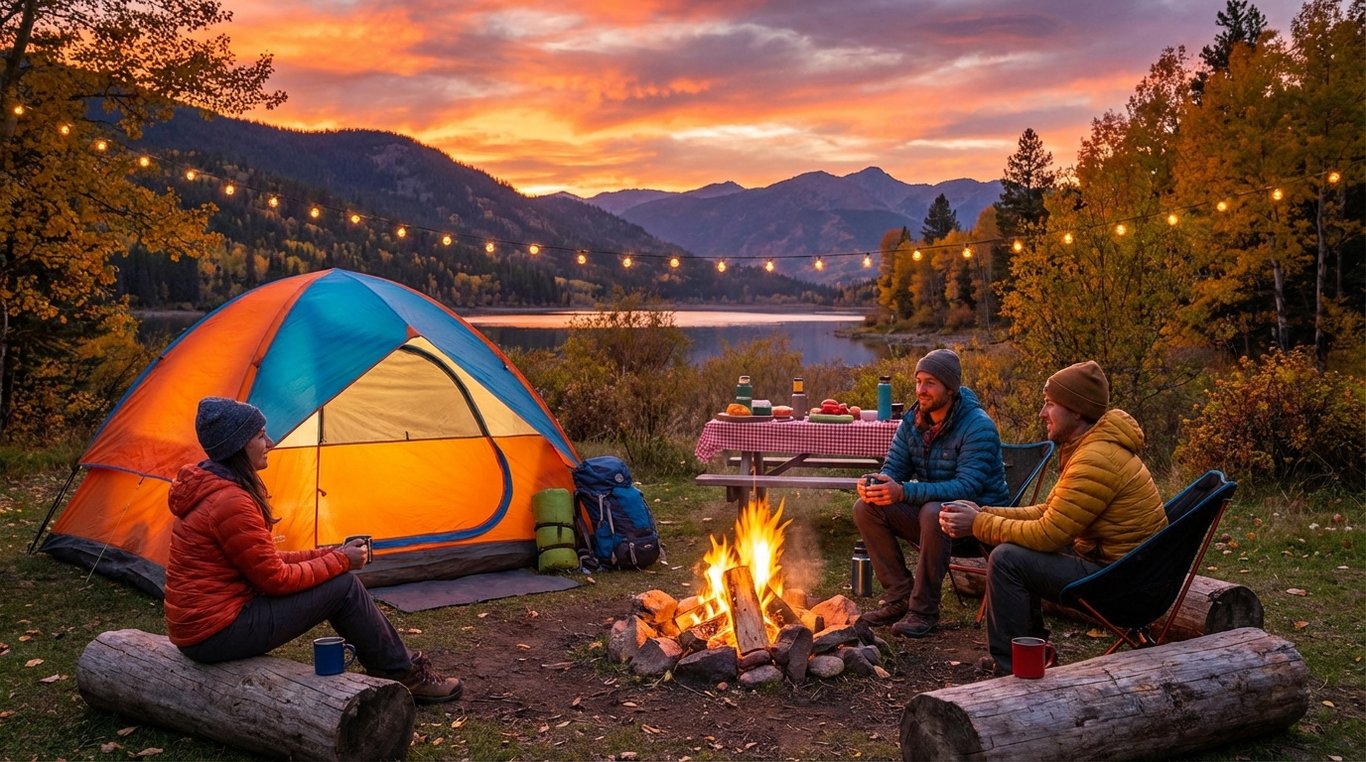 Emplacements de camping en bordure de rivière avec espaces verts