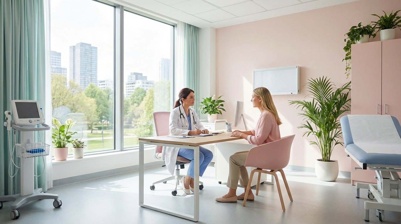 Mains d'un médecin tenant un stéthoscope sur un bureau en bois clair