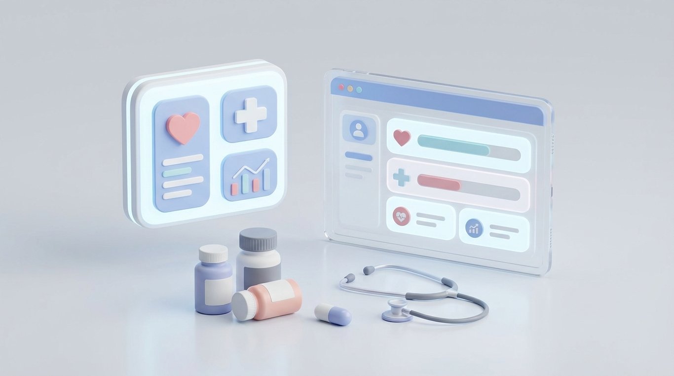 Illustration représentant un flux d'information numérique et des feuilles naturelles, symbolisant la santé et la technologie