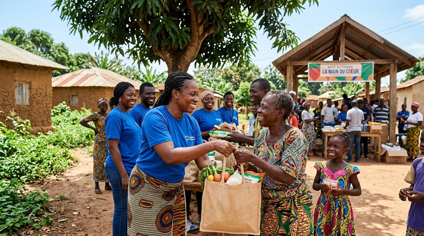 Bénévoles distribuant des repas