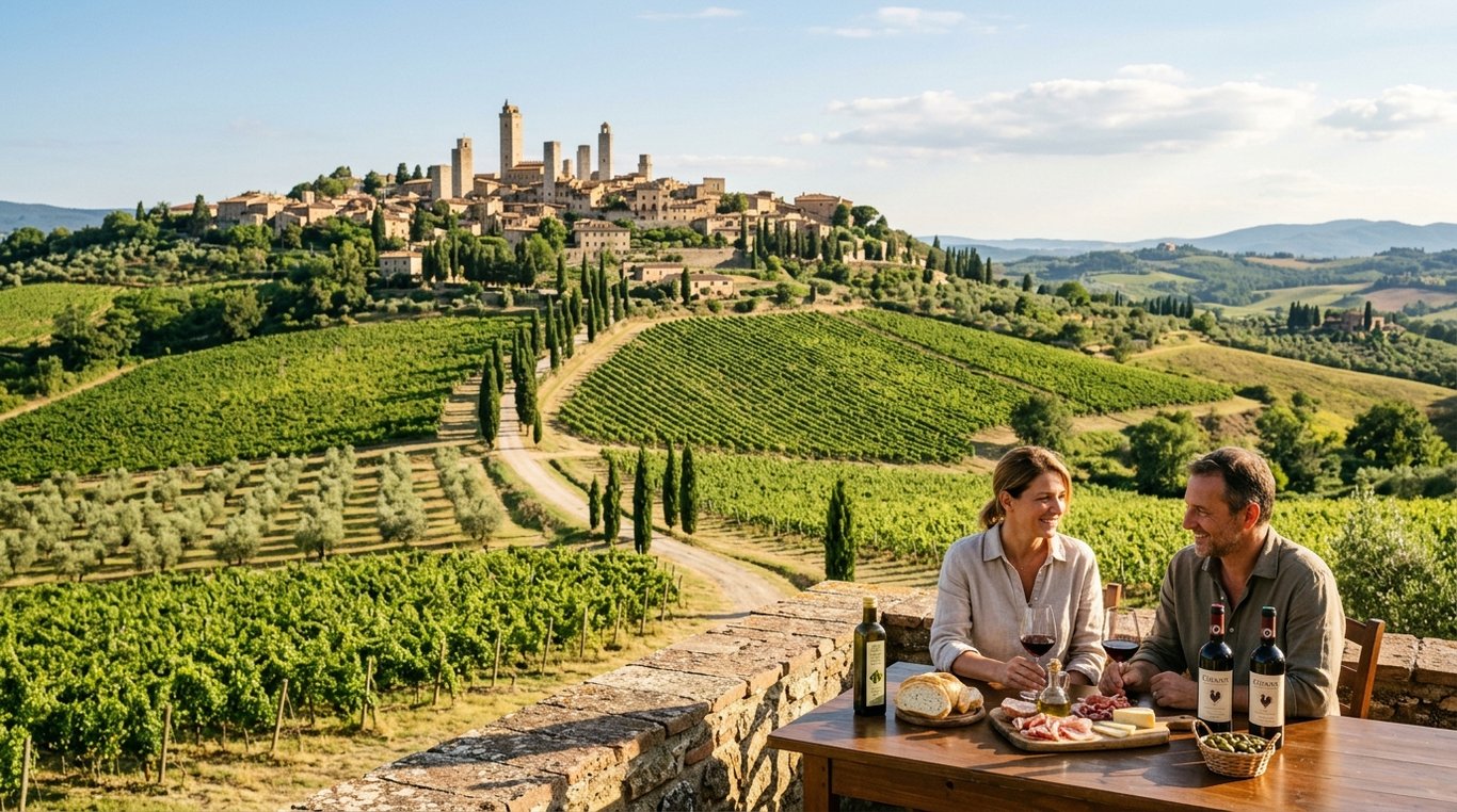 Paysage de Toscane avec collines verdoyantes et cyprès