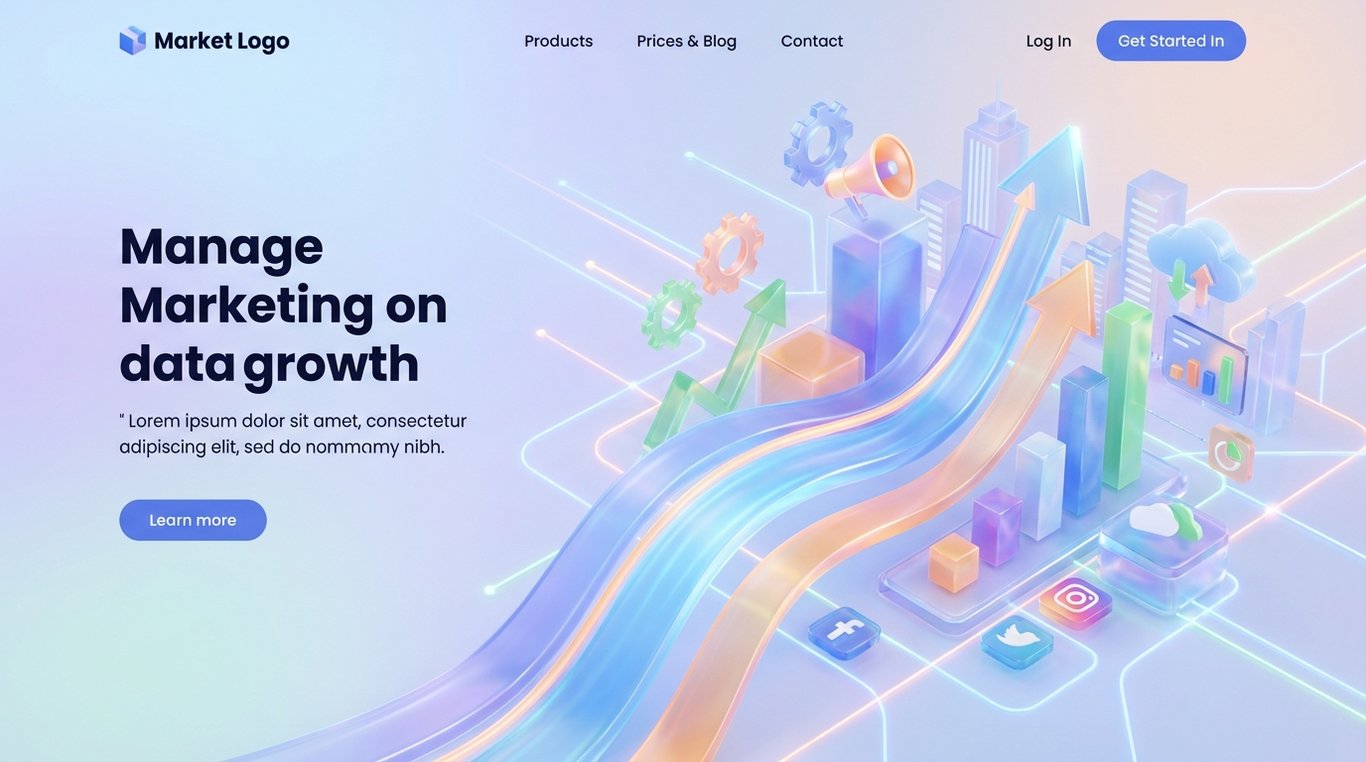 Illustration 3D d'un écosystème digital connecté avec icônes et graphiques