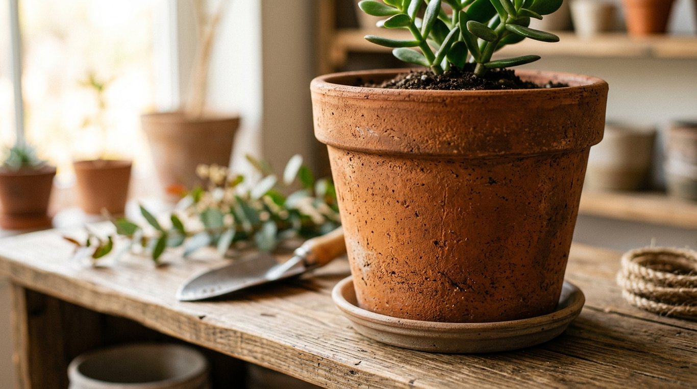 Collection de petits pots sur une étagère