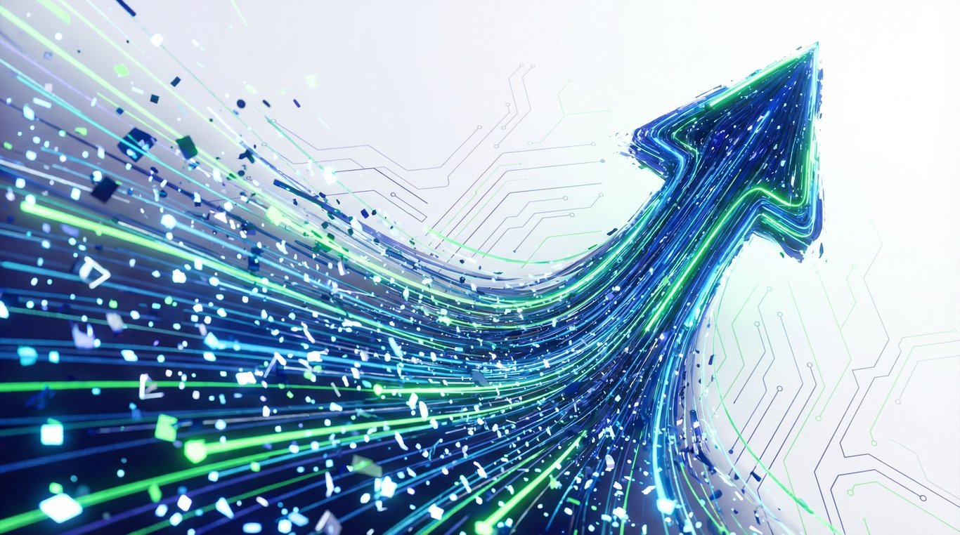 Flux de données numériques convergeant vers la croissance