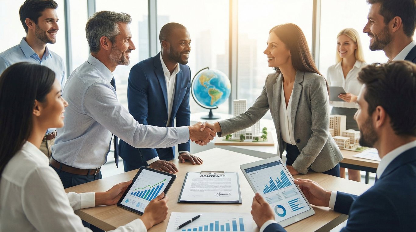 Tablette affichant un tableau de bord de performance marketing complexe avec des courbes vertes ascendantes dans un environnement de bureau lumineux