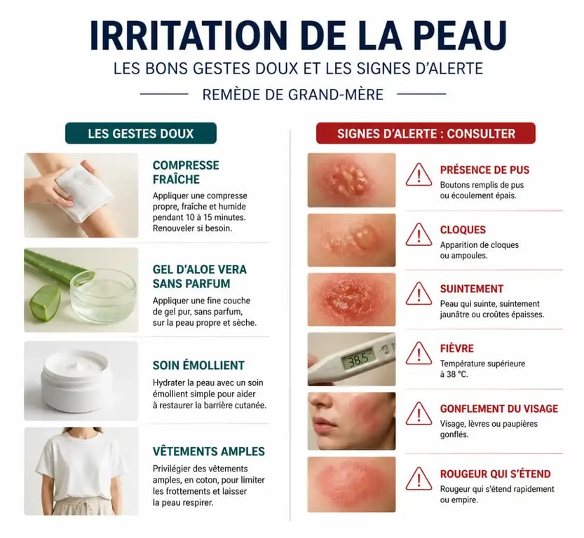 Remède de grand-mère pour irritation de la peau : gestes doux et signes d’alerte