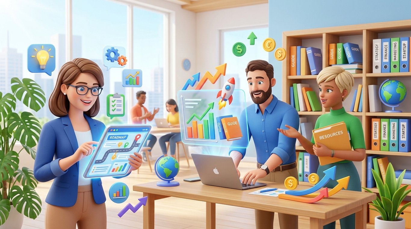 Illustration 3D de ressources et guides business pour StapleBook
