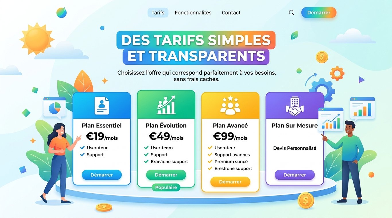 Illustration d'un tableau de bord financier généré rapidement avec des graphiques et un chronomètre stylisé