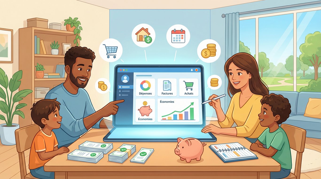 Capture d'écran stylisée du gestionnaire de budget familial Parentelo