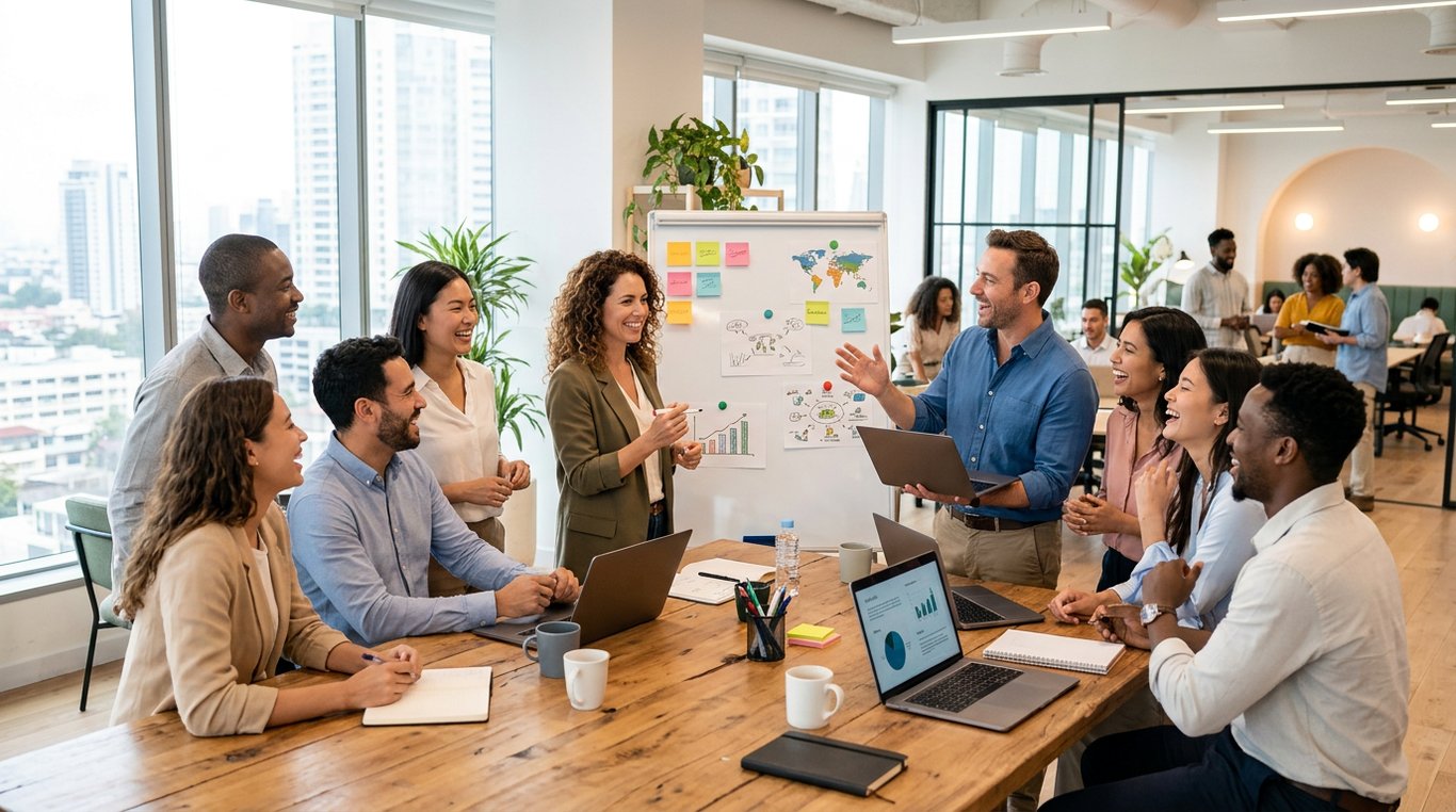 Tableau blanc avec post-its et schémas de processus