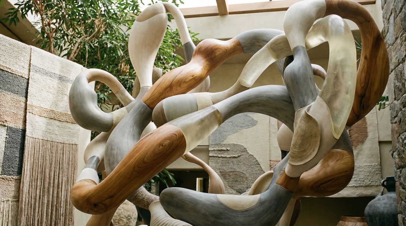 Composition typographique et formes géométriques rouges sur fond blanc, style suisse minimaliste