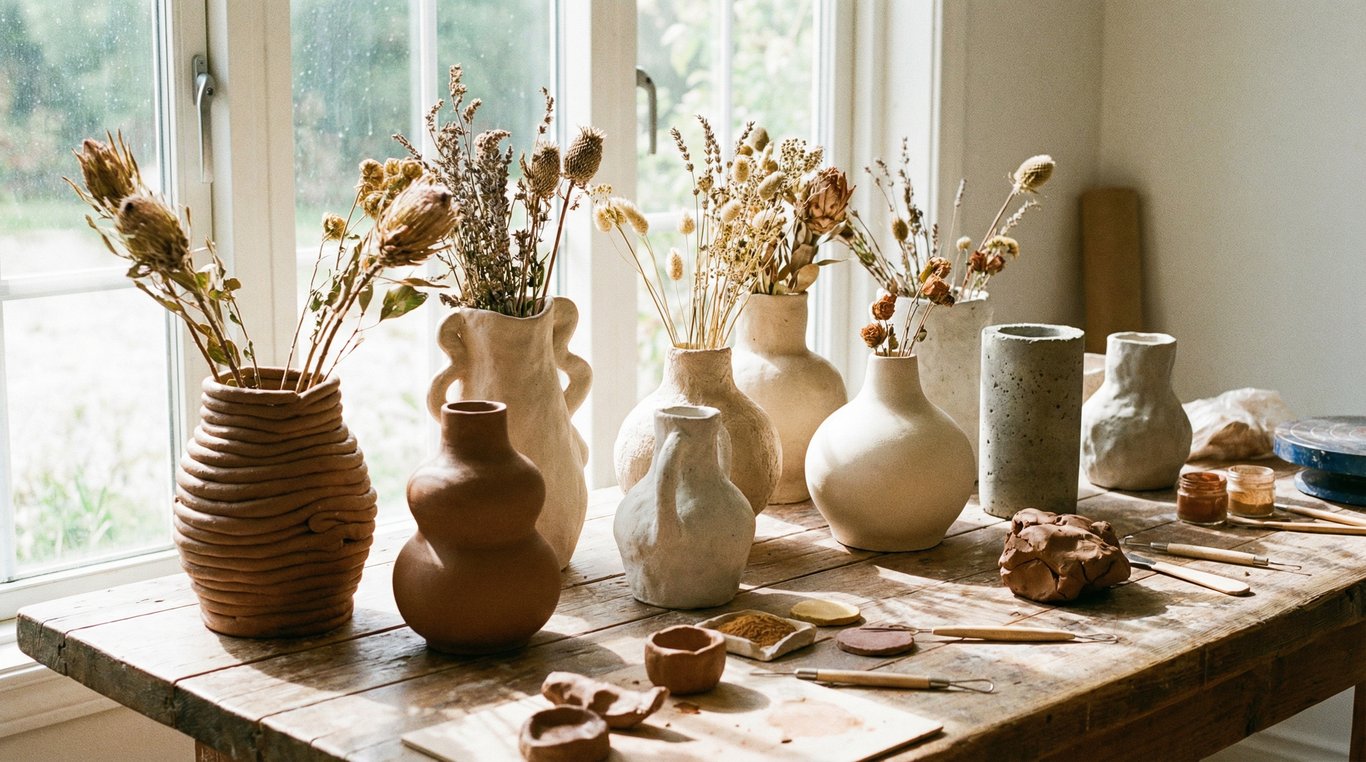 Mains modelant un vase en argile