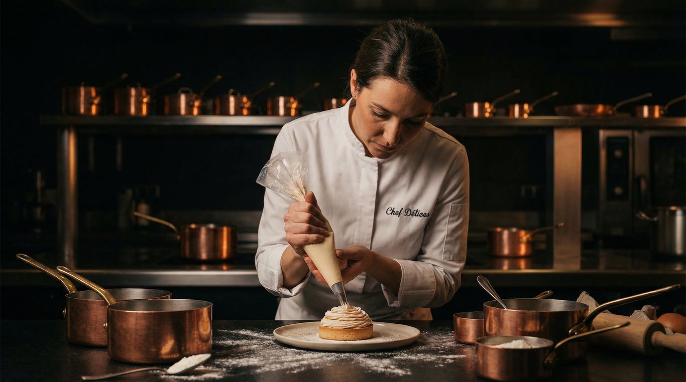 Claire Dubois, sous-cheffe souriante en cuisine