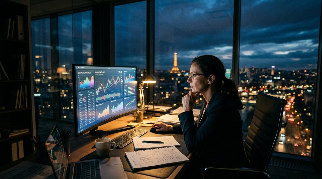 Gros plan d'un stylo plume de luxe reposant sur un rapport financier imprimé sur du papier texturé de haute qualité