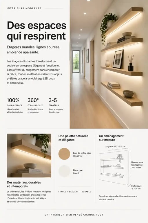 Aménagement et idée déco couloir moderne avec rangements suspendus.