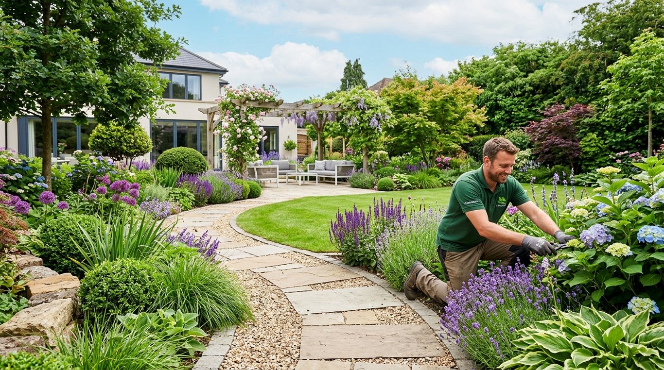 Vue inspirante d'un jardin et de ses aménagements, symbole de la terre à la lumière