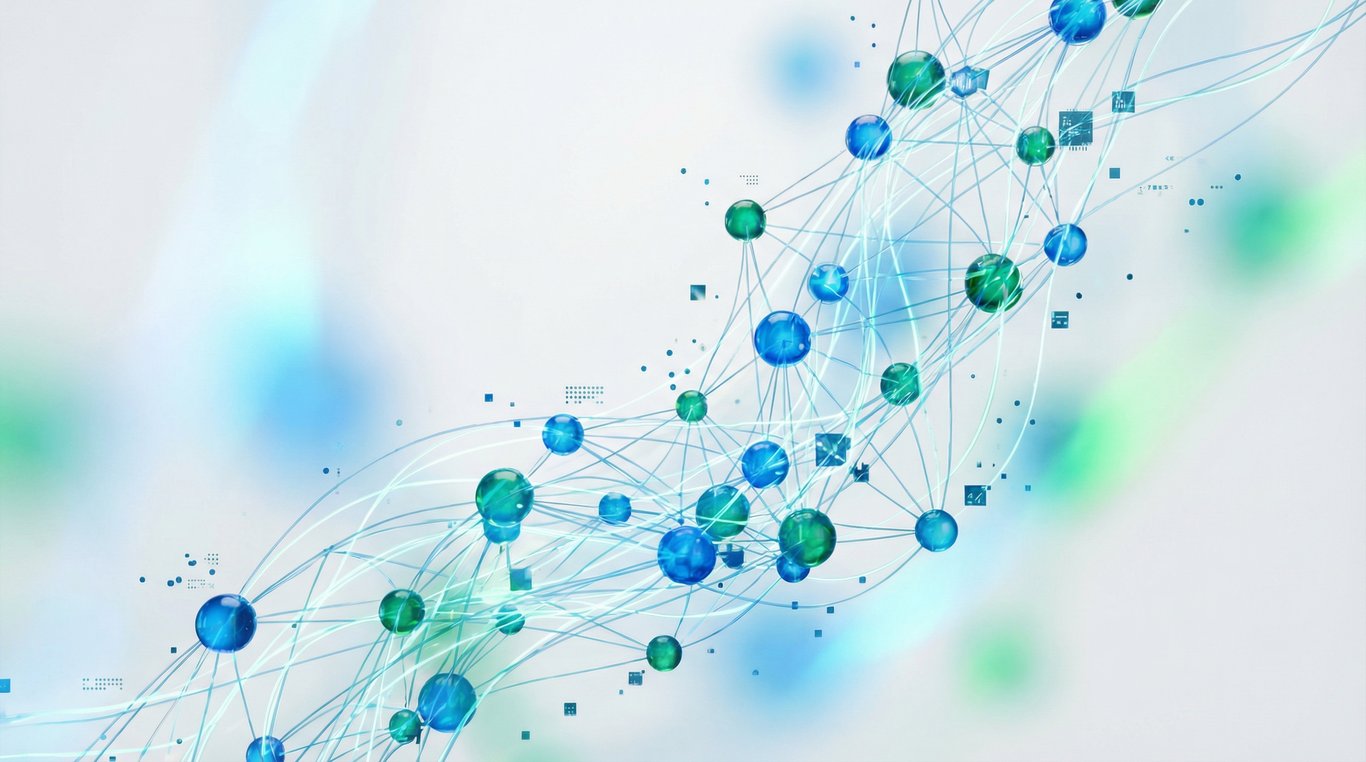 Rendu 3D abstrait de nœuds de données connectés représentant la croissance